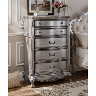 Sunvega Antique Platinum Finish Nightstand with Intricate Details for Bedroom