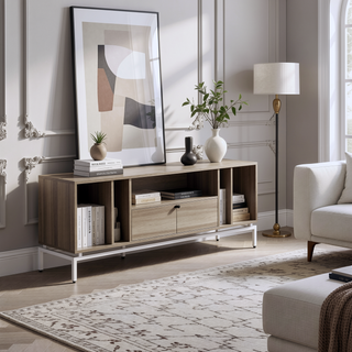 Sunvega Weathered Gray Oak and White Finish Nightstand with Drawer and Shelf