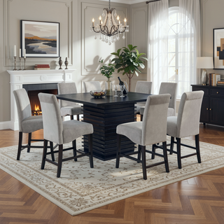 Sunvega Contemporary Square Pedestal Counter-Height Dining Table in Deep Black