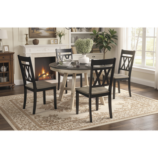 Sunvega Modern Farmhouse Round Dining Table with Greywash and Antique White Finish