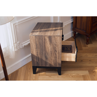 Sunvega Contemporary Rustic Gray Wood Nightstand with Two Smooth Gliding Drawers