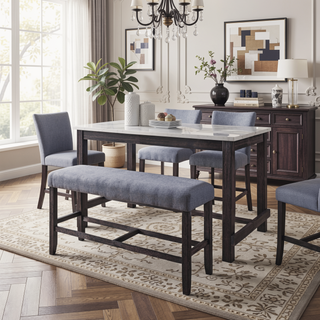 Sunvega Weathered Espresso Finish Wooden Frame Upholstered Padded Seat and Apron Bench