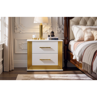 Sunvega Contemporary Gold Finish Nightstand with Two Drawers and LED Lights