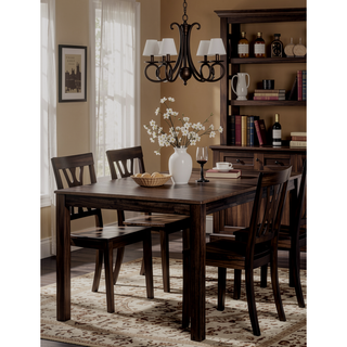 Sunvega Transitional Walnut Finish Dining Table Set with Four Slat Back Chairs