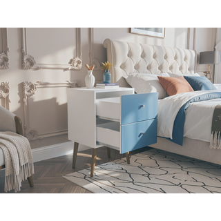 Sunvega Modern White and Brown Nightstand with 2 Drawers for Bedroom