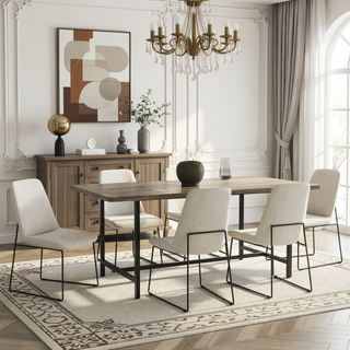 Sunvega Handcrafted Modern Industrial Dining Table with Grey Wash Mango Wood Top