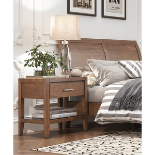 Sunvega Transitional Light Brown Nightstand with Dovetail Drawer and Open Shelf