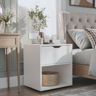 Sunvega 19.7 Inch High Nightstand End Table with Drawer and Open Shelf