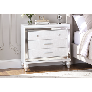 Sunvega Mirror Accented Modern Style Nightstand with Three Spacious Drawers in Silver