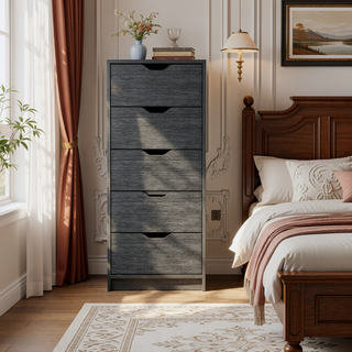 Sunvega 5 Drawer Tall Dresser with Pull Out System in Fine White Finish
