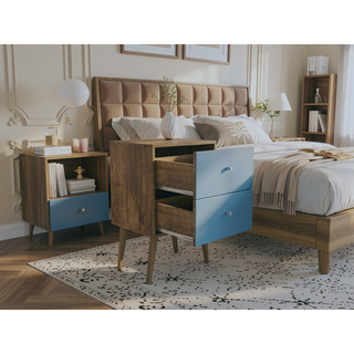 Sunvega Modern White and Brown Nightstand with 2 Drawers for Bedroom