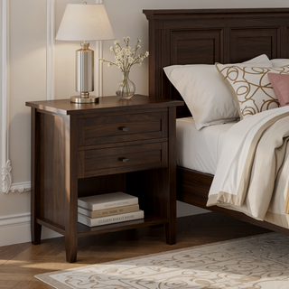 Sunvega Tobacco Brown Solid Pine Wood Nightstand with Two Drawers and Open Shelf
