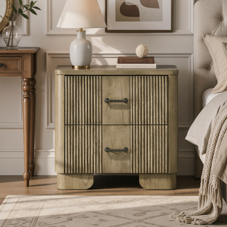 Sunvega Antique Oak Finish Transitional Rustic Nightstand with 2 Storage Drawers