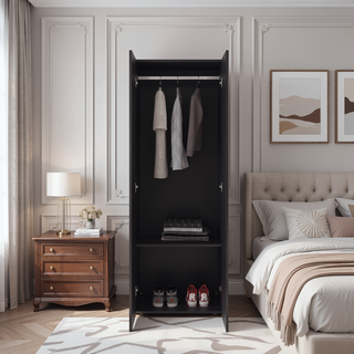 Sunvega 2 Door Black Wengue Armoire with 2 Interior Shelves for Bedroom
