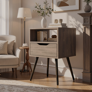 Sunvega Allie Nightstand with Superior Top One Drawer and Open Shelf