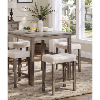 Sunvega Transitional Farmhouse Counter Height Dining Set with Gray Table and Beige Fabric Stools