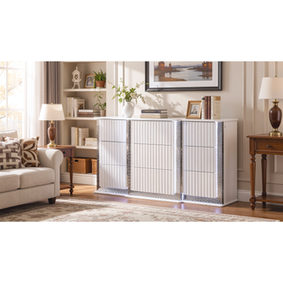 Sunvega White LED Dresser with Diamond Side Accents and Velvet Lined Drawers