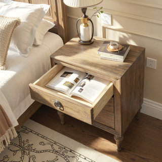 Sunvega Reclaimed Oak Nightstand with 3 Spacious Felt-Lined Storage Drawers