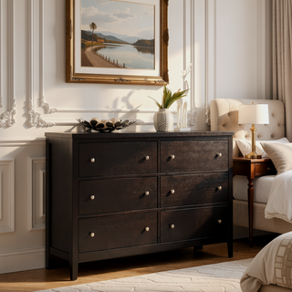 Sunvega Elegant Wood Dresser with Six Wide Drawers and Warm Cappuccino Finish