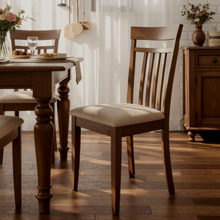 Sunvega Transitional Chestnut Dining Set with Four Tan Microfiber Chairs