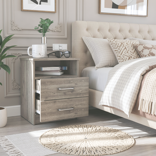 Sunvega 19.9 Inch High Nightstand with Two Drawers and Open Shelf