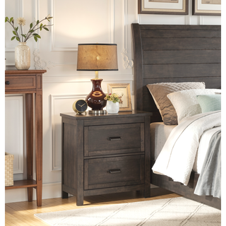 Sunvega Transitional Style Dark Cherry Finish Wood Nightstand with 2 Dovetail Drawers