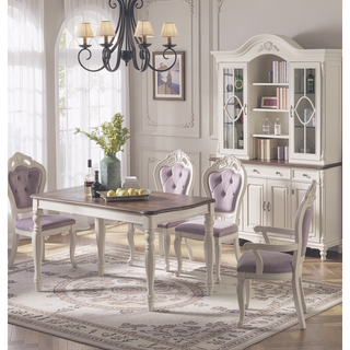 Sunvega Transitional Style Antique White Dining Table with Oak Top for Kitchen