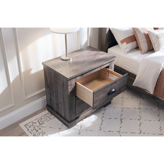 Sunvega Contemporary Gray Wooden Nightstand with Two Drawers and Metal Hardware