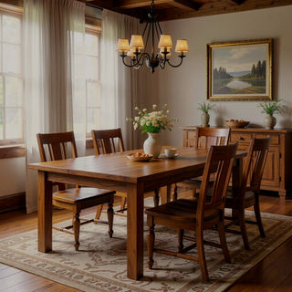 Sunvega Light Brown Oak Veneer Extendable Dining Table with Leaf for Six