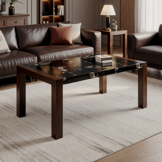 Sunvega Faux Marble Top Dining Table with Large Block Legs Sits 6
