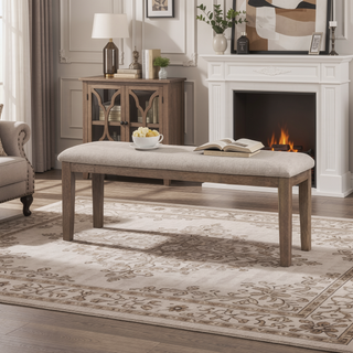 Sunvega Rectangular Solid Wood Bench with Fabric Upholstered Seat and Chamfered Legs