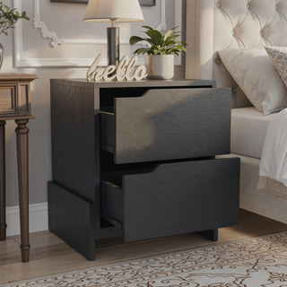 Sunvega Brookland Nightstand with Double Drawers and Generous Surface Black Wengue