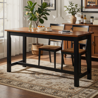 Sunvega White Counter Height Dining Set with USB Ports and Fabric Stools