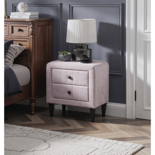 Sunvega Light Pink Velvet Nightstand with 2 Drawers Modern Bedroom Furniture