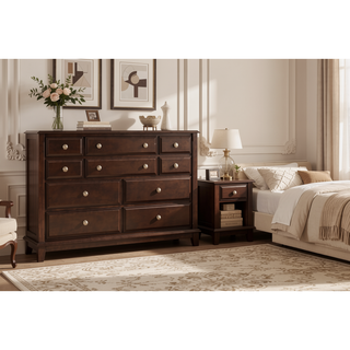 Sunvega Cappuccino Wood Veneer Night Stand with Silver Hardware for Bedroom