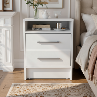 Sunvega Modern Nightstand with Two Spacious Drawers and Metal Handles for Bedroom