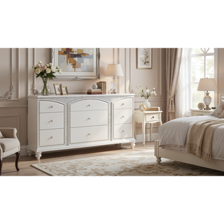 Sunvega Platinum Finish Dresser with Nine Spacious Drawers and Crystal Knobs