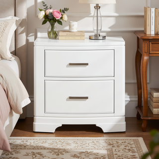 Sunvega White Finish Sleek Design Nightstand with Two Storage Drawers Transitional Style
