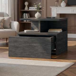 Sunvega Floating Nightstand with 2-Tier Shelf and Spacious Drawer for Easy Storage