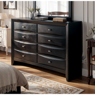 Sunvega Lucille Black Nightstand with Spacious Drawers and Chambered Fronts