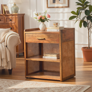 Sunvega Modern Solid Wood Larissa T-Bar Bedside Table with Drawer