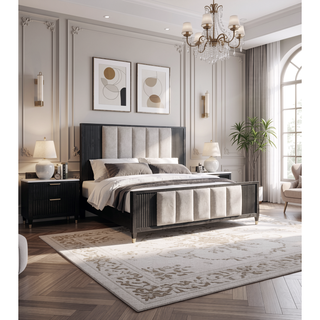 Sunvega Contemporary Black Nightstand with Two Drawers and White Top