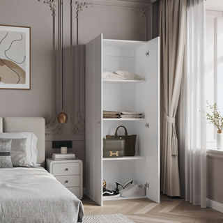 Sunvega Two Door Closet System with Fixed Shelves for Bedroom and Laundry Room Organization