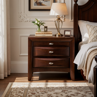 Sunvega Modern Black Nightstand with Two Storage Drawers and Pull Out Tray