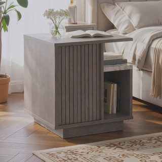 Sunvega Contemporary Night Stand with Adjustable Shelf and Faux Marble Accents