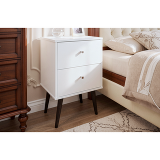 Sunvega Modern White and Brown Nightstand with 2 Drawers for Bedroom