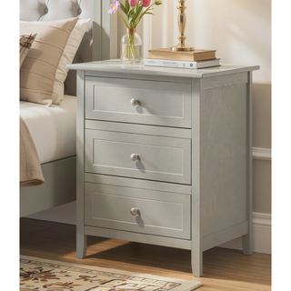 Sunvega Transitional Oak Nightstand With Three Drawers For Bedroom