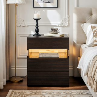 Sunvega LED Nightstand with Acrylic Board and RGB Lights 3 Drawer Bedside Table