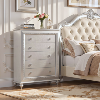 Sunvega Champagne Finish Nightstand with Crystal Accents and Felt-Lined Drawers