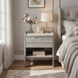 Sunvega Light Gray Nightstand with One Drawer and Open Shelf Storage